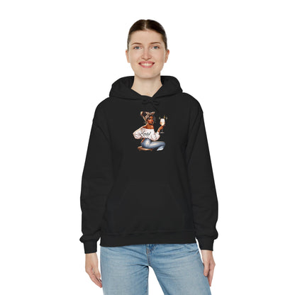 Cozy Chick Hoodie — Fashionable Woman Relaxing with Coffee Graphic Hooded Sweatshirt