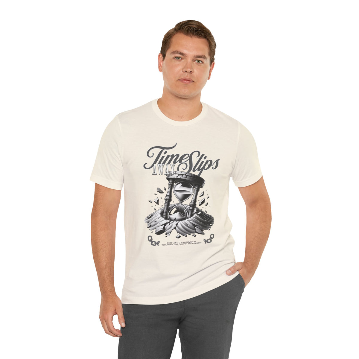 Time Slips Hourglass T‑Shirt — Vintage Black & White Graphic Tee