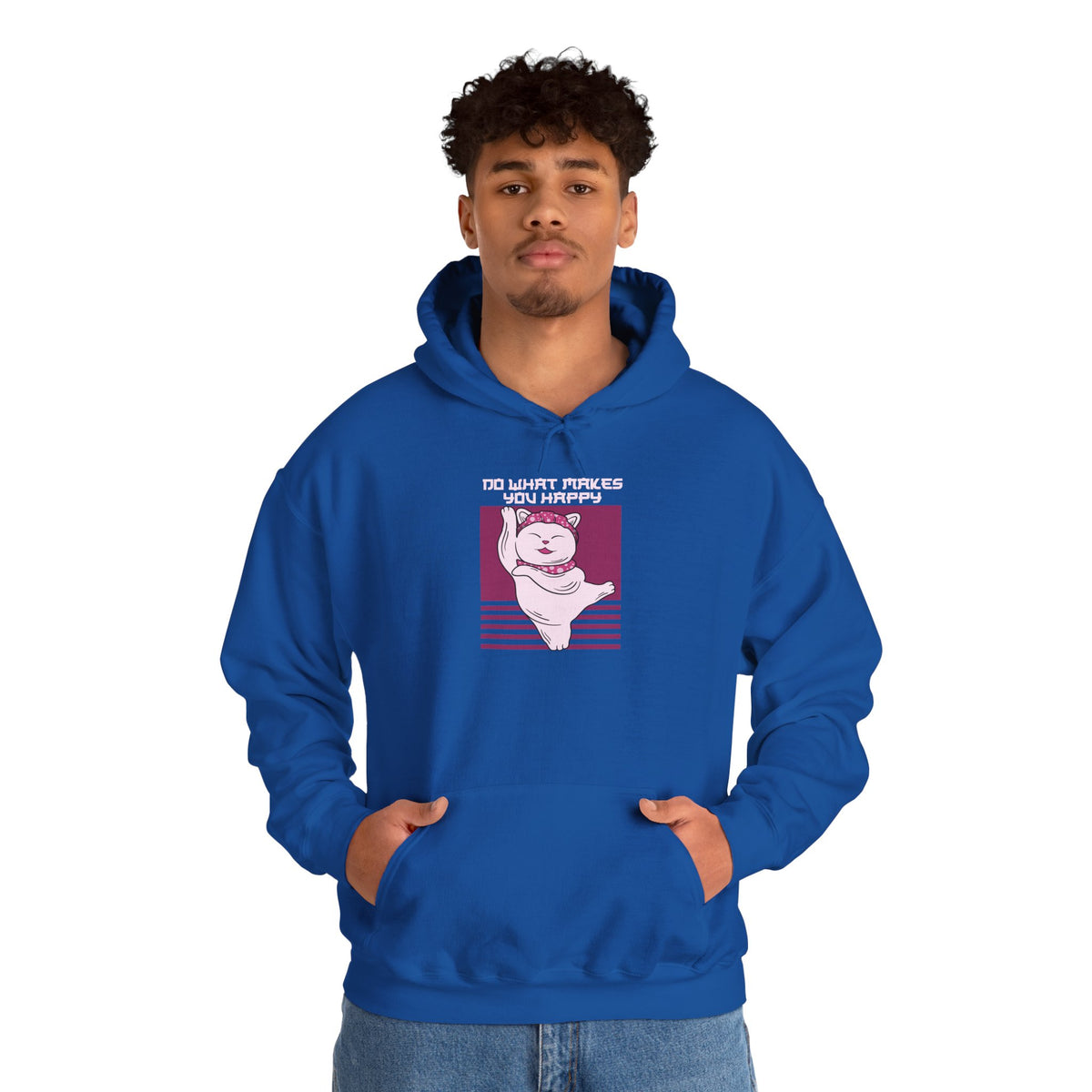 Hoodie — Retro Pink Cat 'Do What Makes You Happy' Graphic Sweatshirt