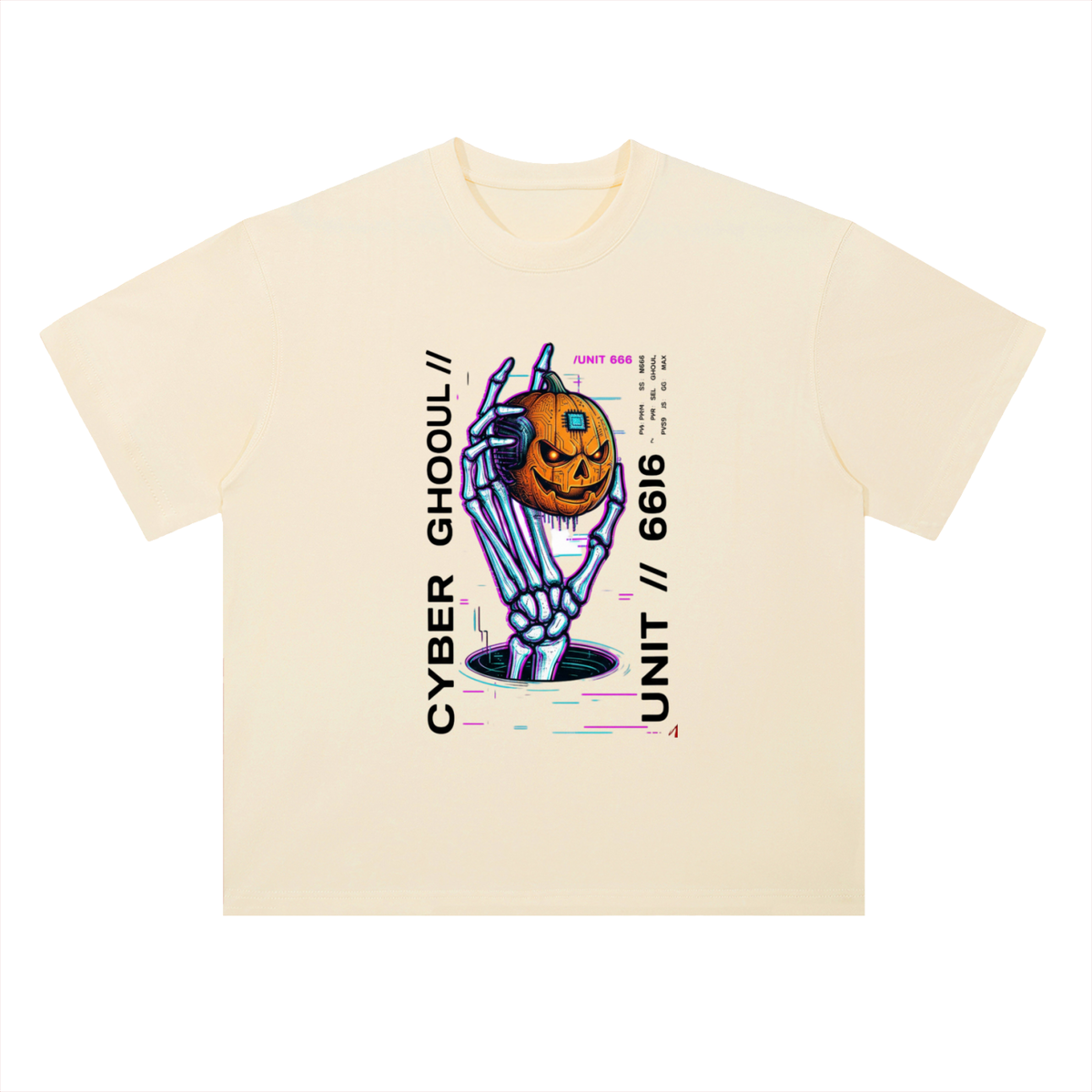 Cyber Punk Unit 666 Pumpkin Graphic Drop Shoulder Tee