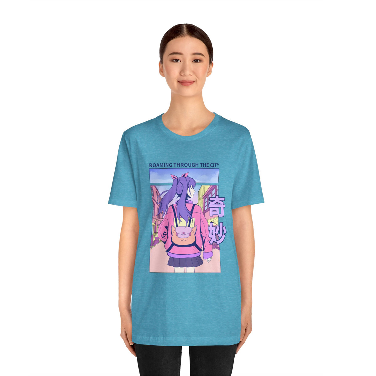 Roaming Through The City Anime Girl Tee — Vaporwave Cityscape Shirt