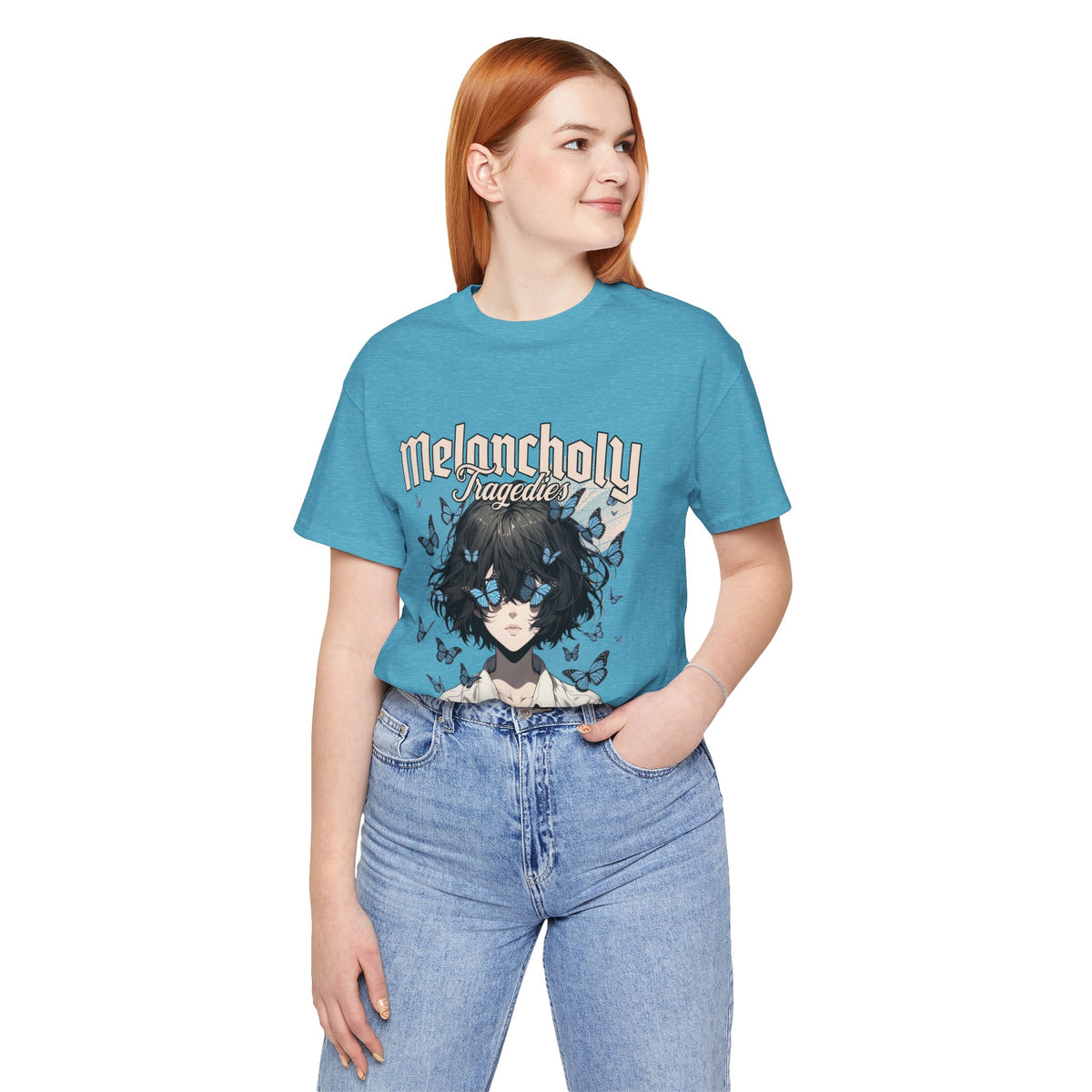 Melancholy Tragedia Anime Tee — Blue Butterflies Graphic T-Shirt