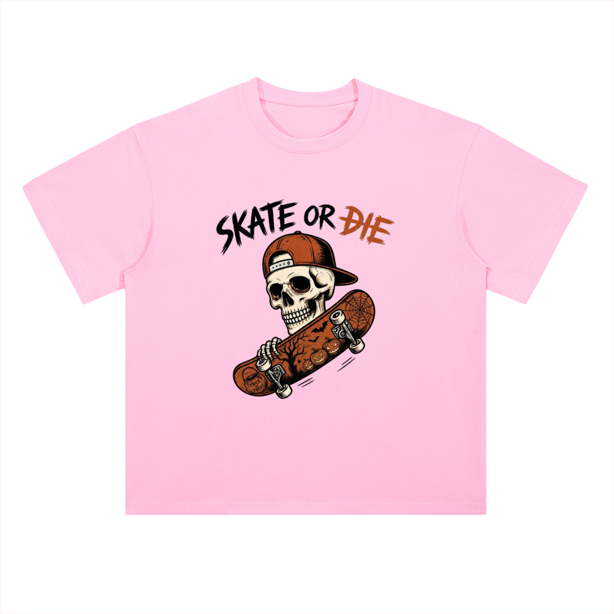 Skate or Die Skeleton Skateboarding Graphic Drop Shoulder Tee