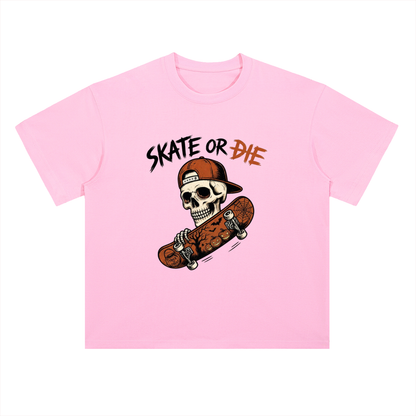 Skate or Die Skeleton Skateboarding Graphic Drop Shoulder Tee
