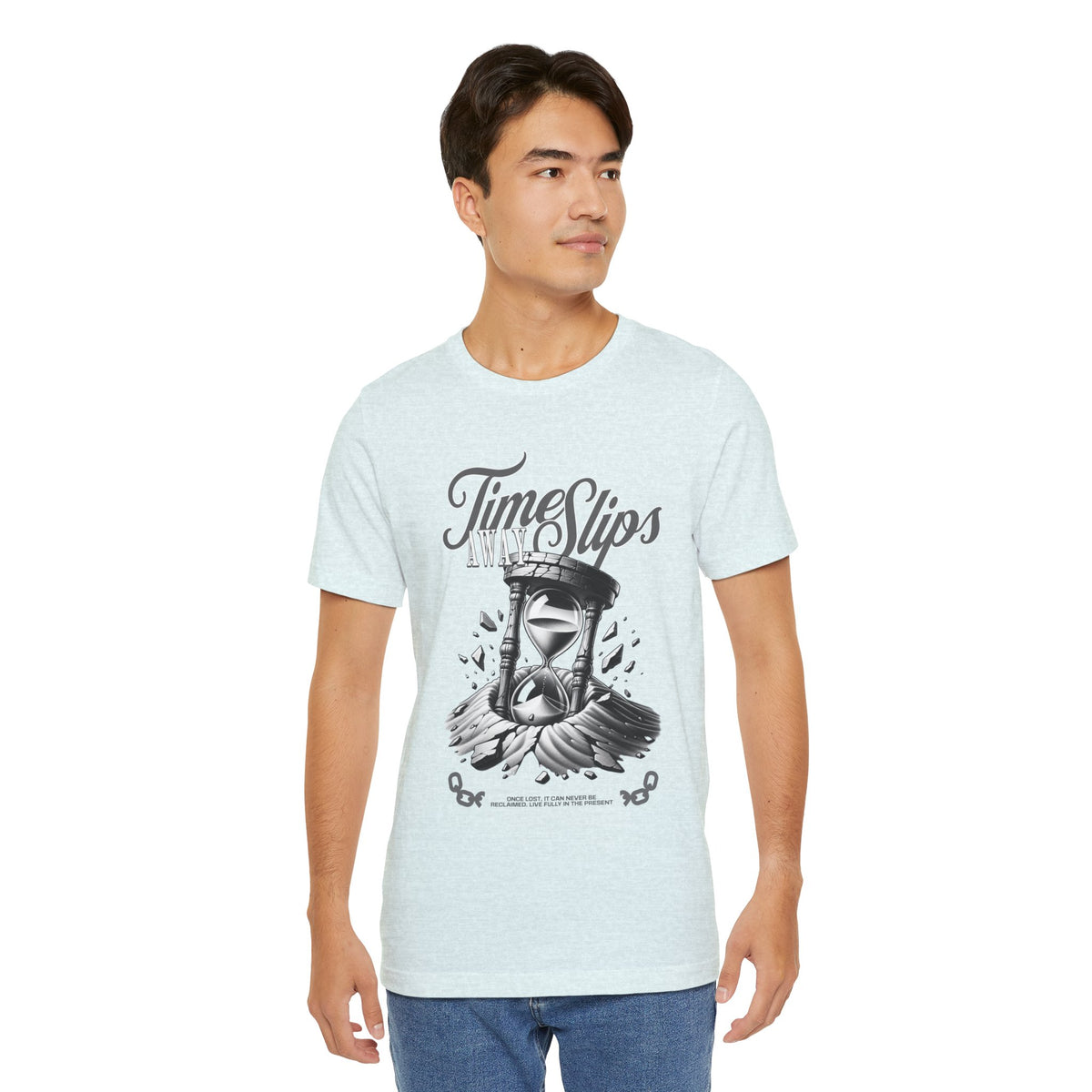 Time Slips Hourglass T‑Shirt — Vintage Black & White Graphic Tee