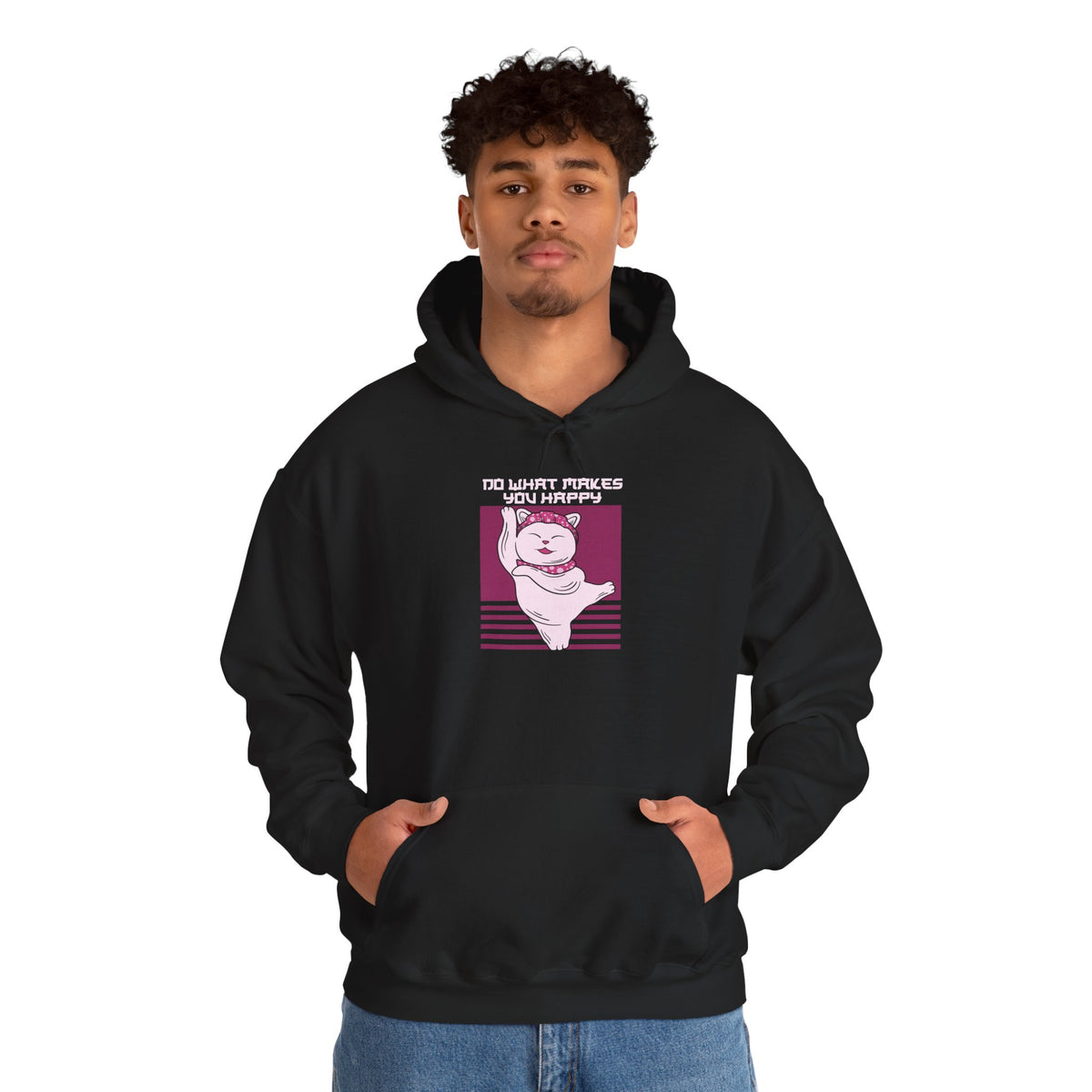 Hoodie — Retro Pink Cat 'Do What Makes You Happy' Graphic Sweatshirt
