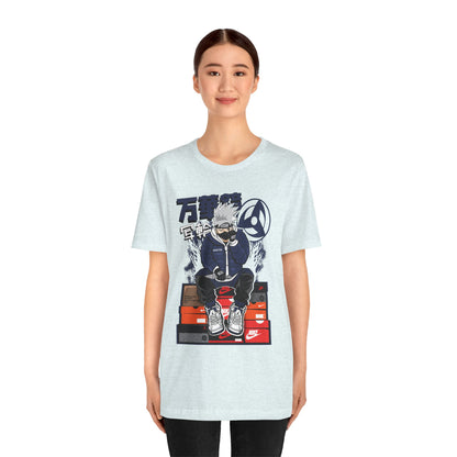 Anime Sneakerhead Tee — Sitting Character on Shoe Boxes with Japanese Text