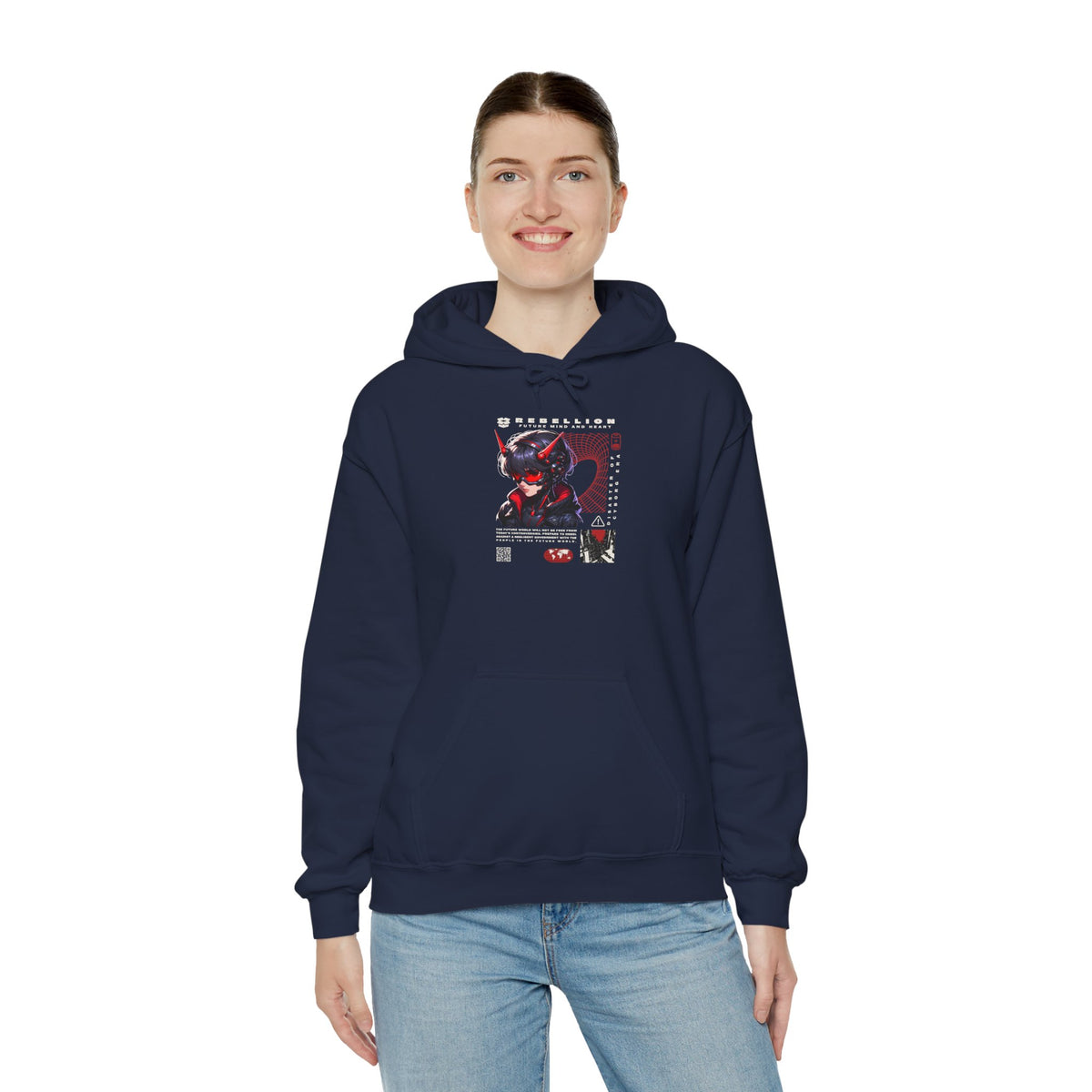 Cyber Samurai Hoodie — Futuristic Red Oni Graphic Pullover