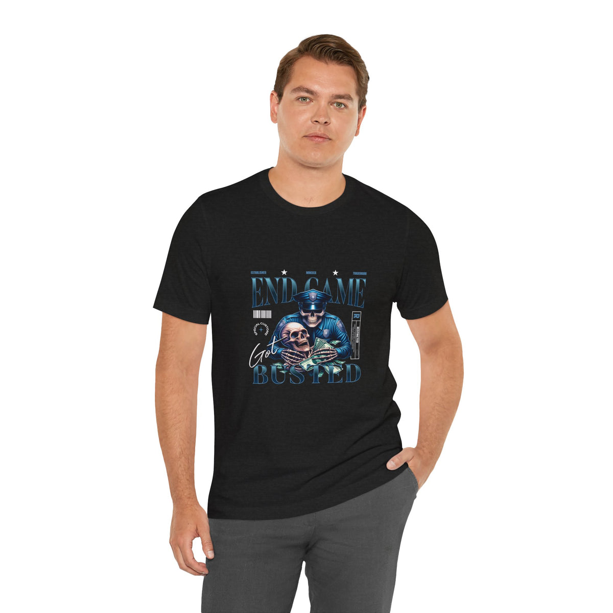 Endgame Got Busted Tee — Police Skull Graphic T-Shirt