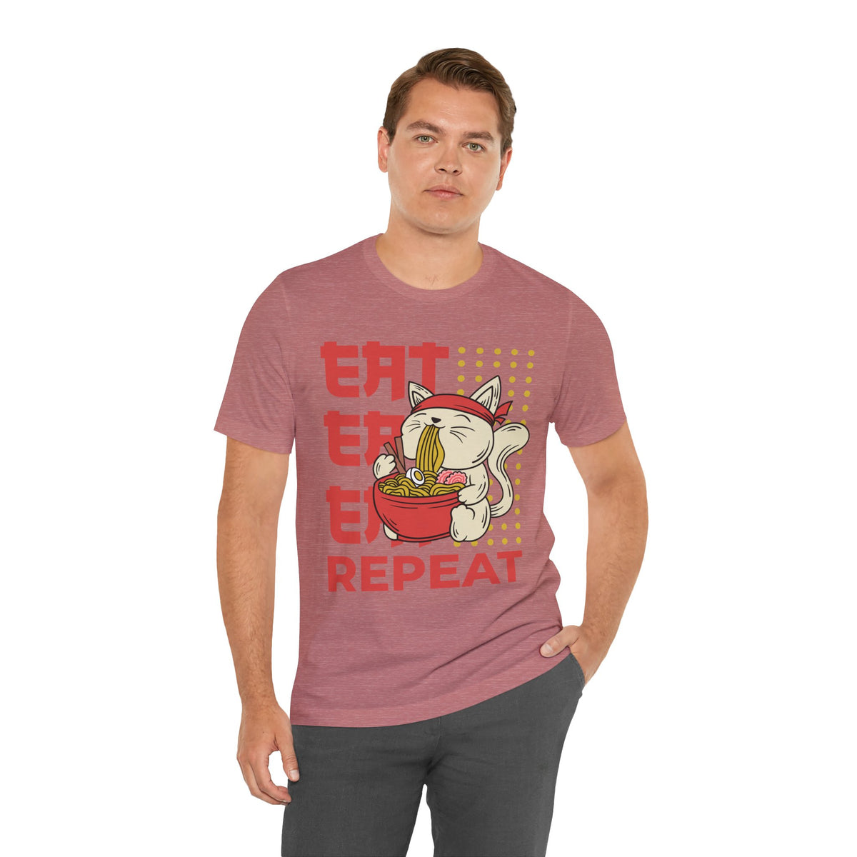 Ramen Cat Tee — "Eat Sleep Repeat" Cute Noodle Lover T-Shirt