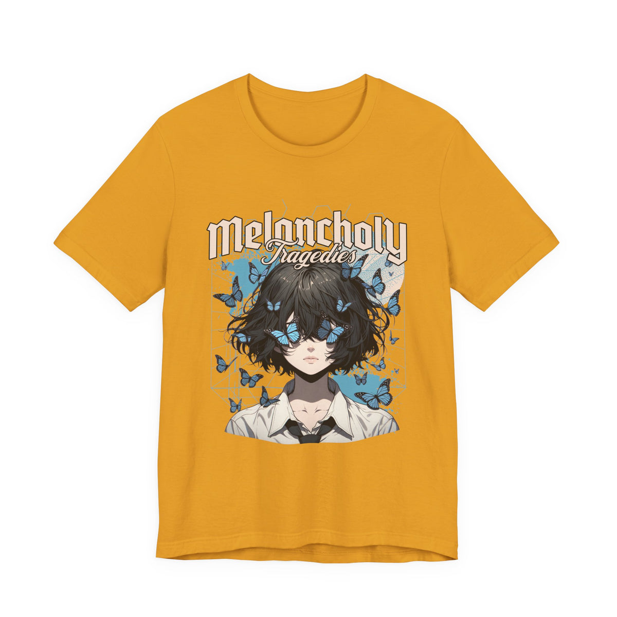 Melancholy Tragedia Anime Tee — Blue Butterflies Graphic T-Shirt