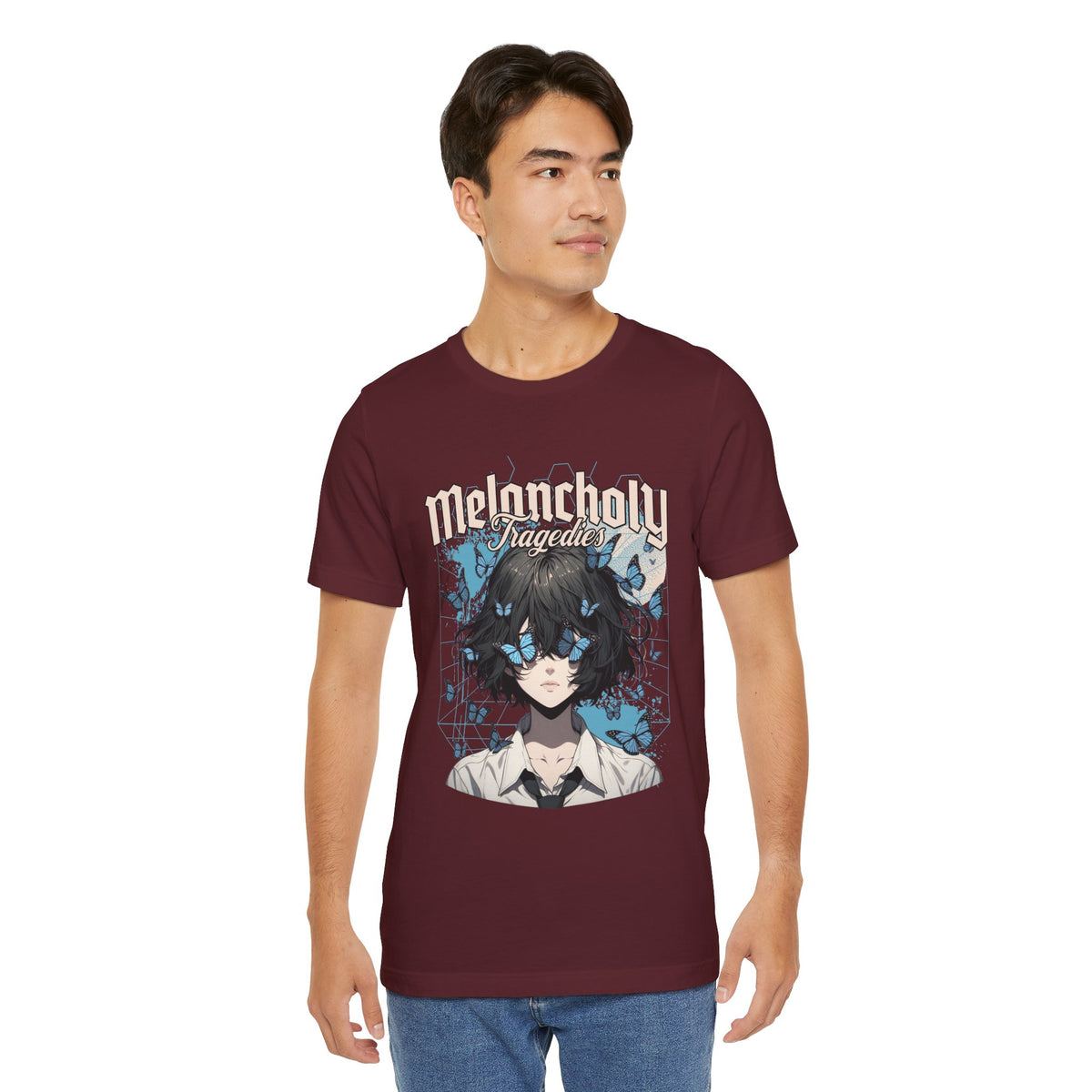 Melancholy Tragedia Anime Tee — Blue Butterflies Graphic T-Shirt