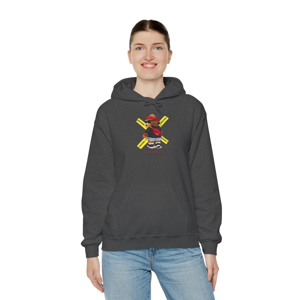Hockey Bear Graphic Hoodie — 'Never Give Up' Cozy Skate Sweatshirt