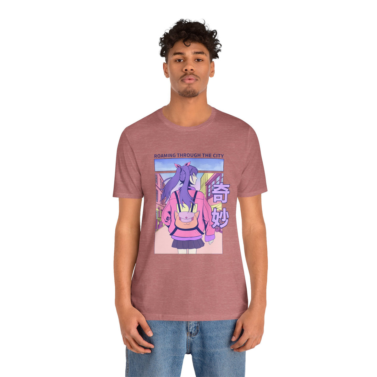Roaming Through The City Anime Girl Tee — Vaporwave Cityscape Shirt