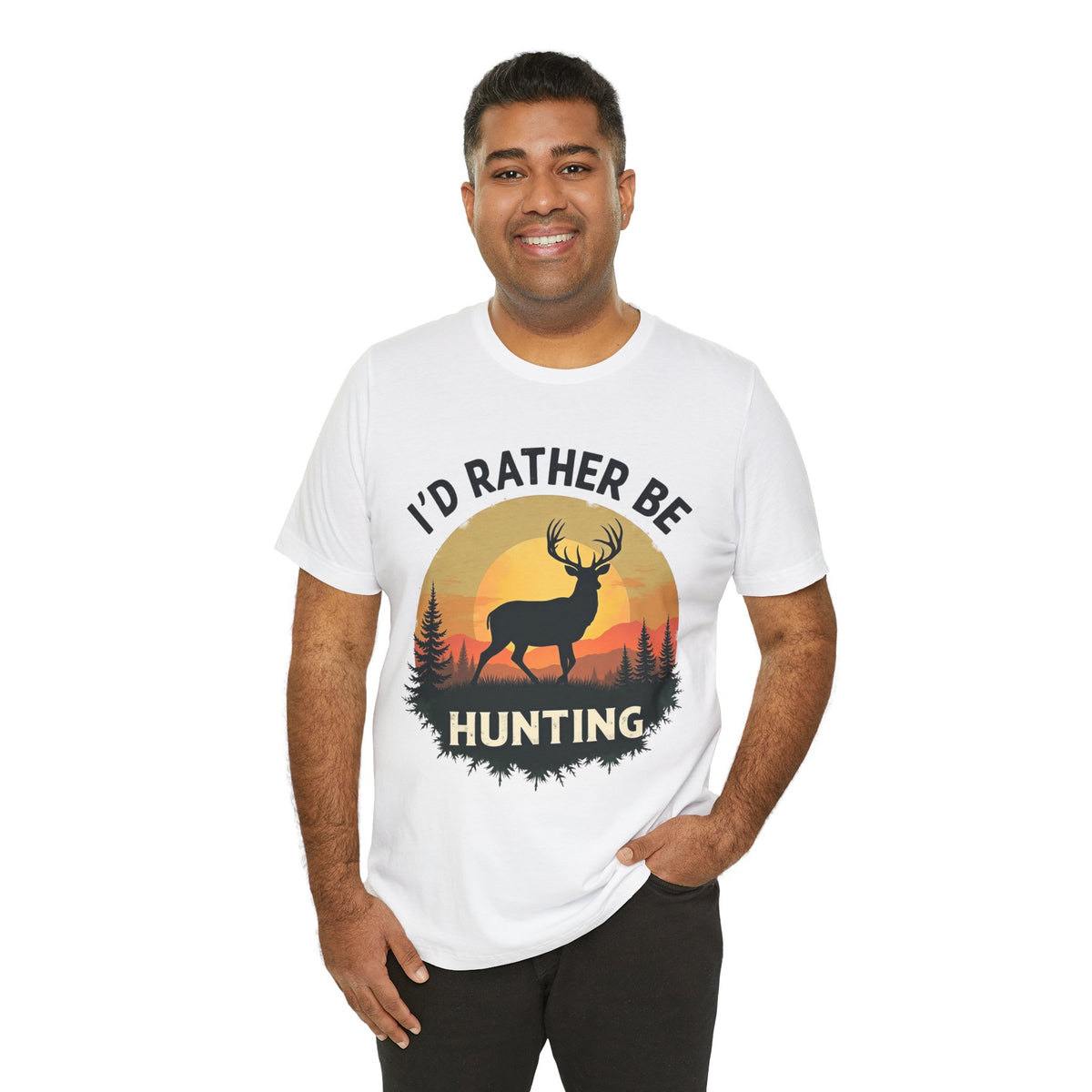 I'd Rather Be Hunting T‑Shirt — Deer Sunset Outdoor Hunting Tee