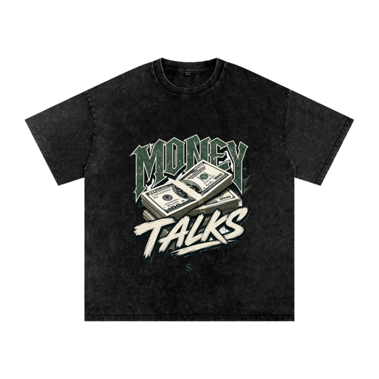 Money Talks Snow-Washed Cotton Graphic Tee