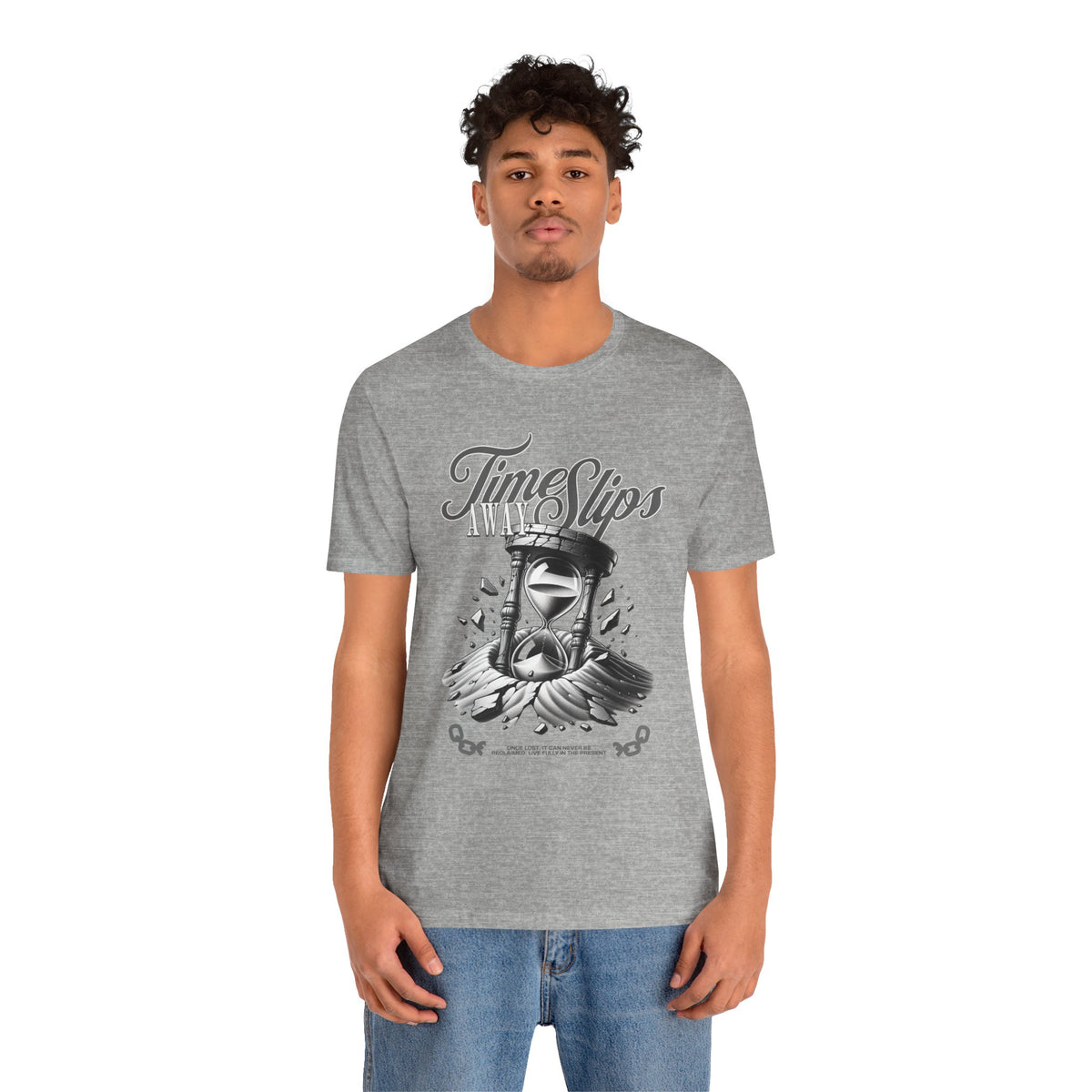 Time Slips Hourglass T‑Shirt — Vintage Black & White Graphic Tee