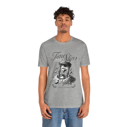 Time Slips Hourglass T‑Shirt — Vintage Black & White Graphic Tee