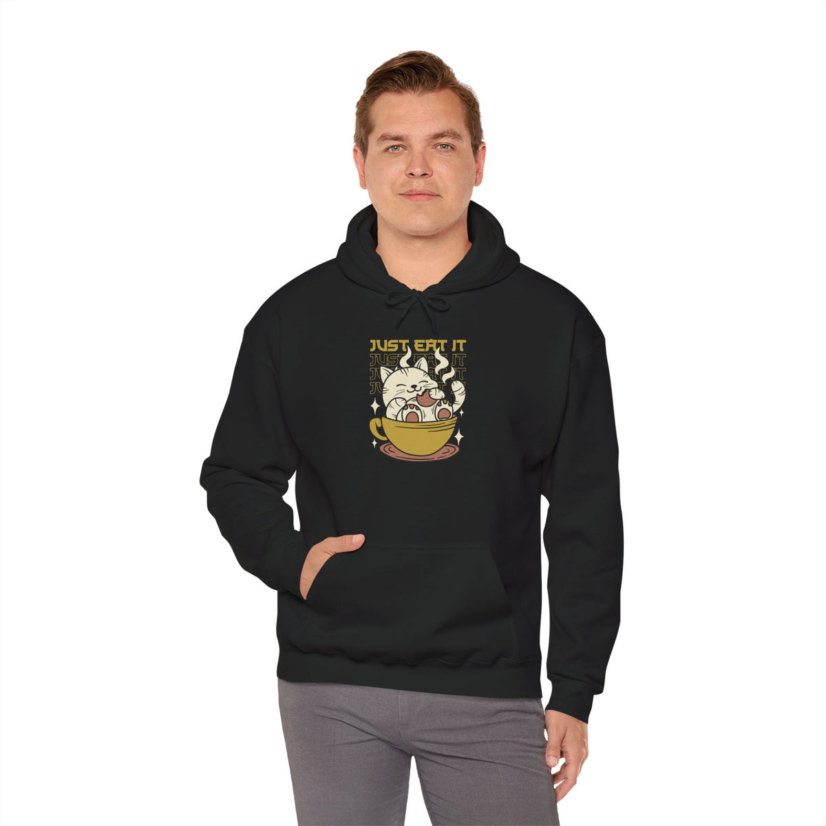 Cat Latte Hoodie - "Just Eat It" Cute Cat in Cup Sweatshirt