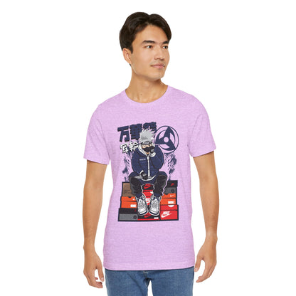 Anime Sneakerhead Tee — Sitting Character on Shoe Boxes with Japanese Text