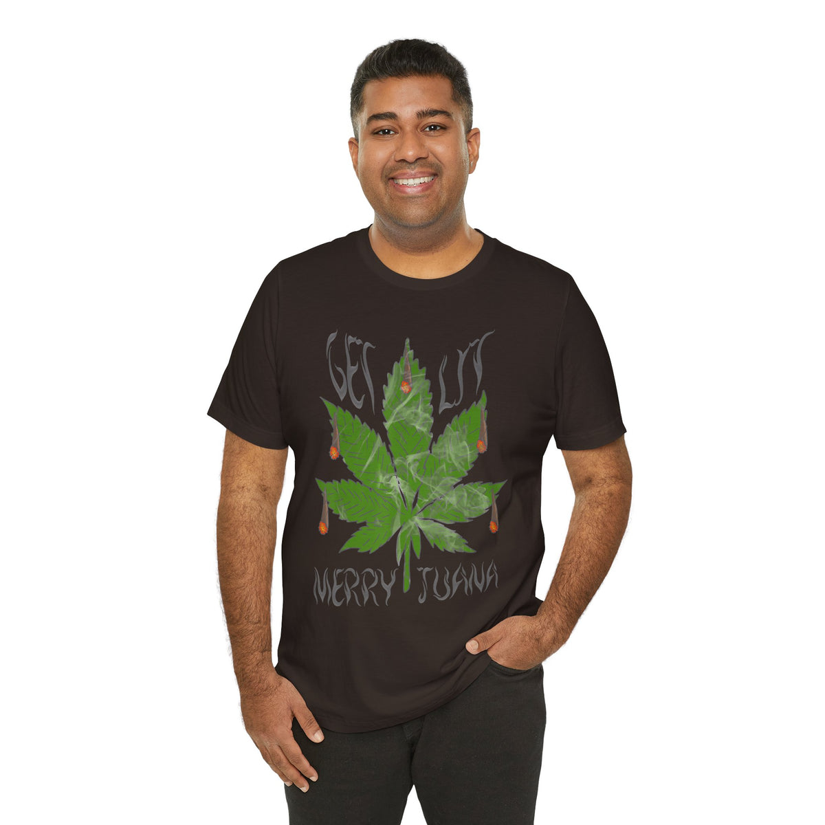 Merry Tijuana Cannabis Leaf Tee — 'Get Lit' Holiday Marijuana T-Shirt