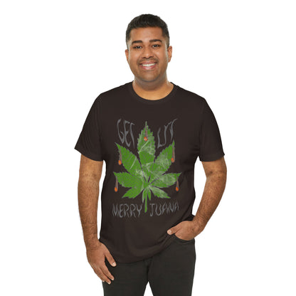 Merry Tijuana Cannabis Leaf Tee — 'Get Lit' Holiday Marijuana T-Shirt