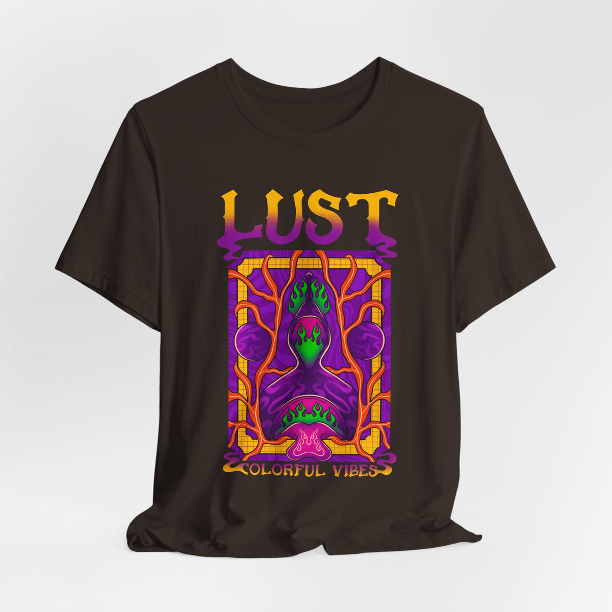 Lust Colorful Vibes Graphic Tee — Psychedelic Tarot-Inspired T-Shirt