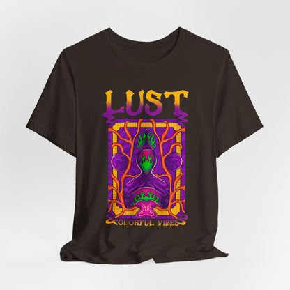 Lust Colorful Vibes Graphic Tee — Psychedelic Tarot-Inspired T-Shirt