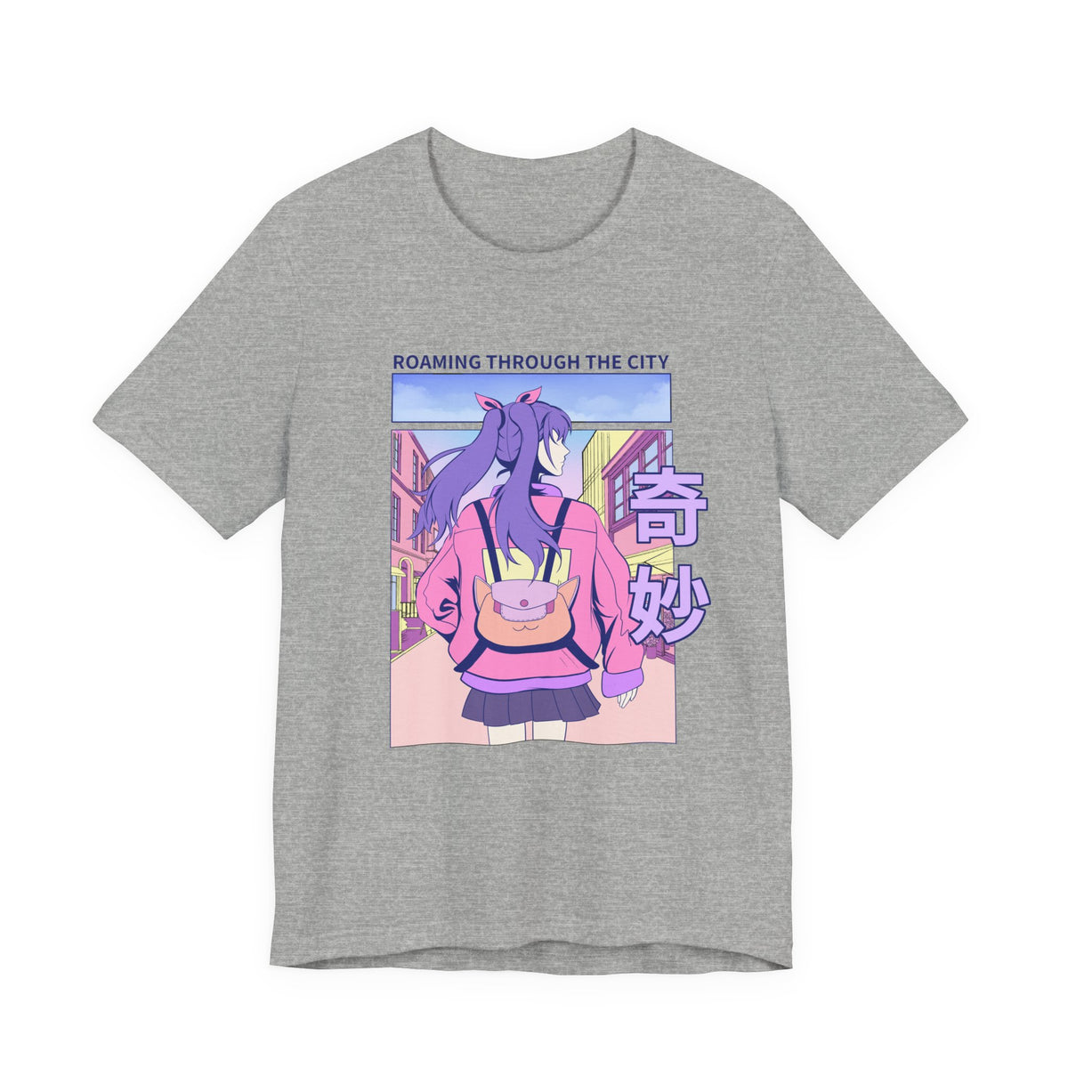 Roaming Through The City Anime Girl Tee — Vaporwave Cityscape Shirt