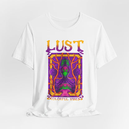 Lust Colorful Vibes Graphic Tee — Psychedelic Tarot-Inspired T-Shirt