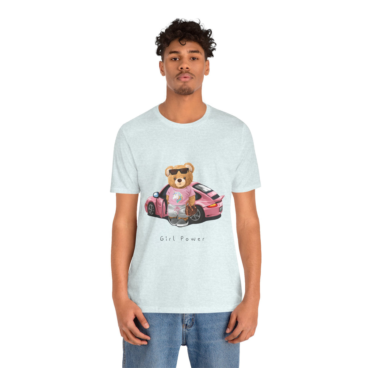 Girl Power Bear Tee — Cute Pink Car Teddy Graphic T-Shirt
