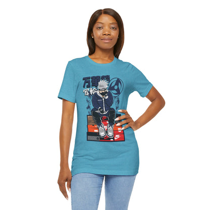 Anime Sneakerhead Tee — Sitting Character on Shoe Boxes with Japanese Text