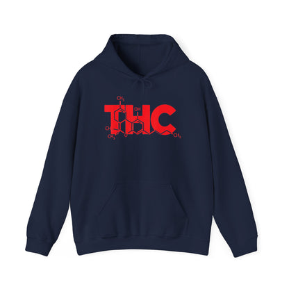 THC Molecule Hoodie – Red Chemistry Logo Cannabis Sweatshirt