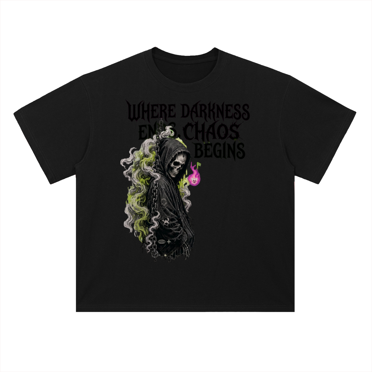 Where Darkness Ends Grim Reaper Graphic Drop Shoulder Tee