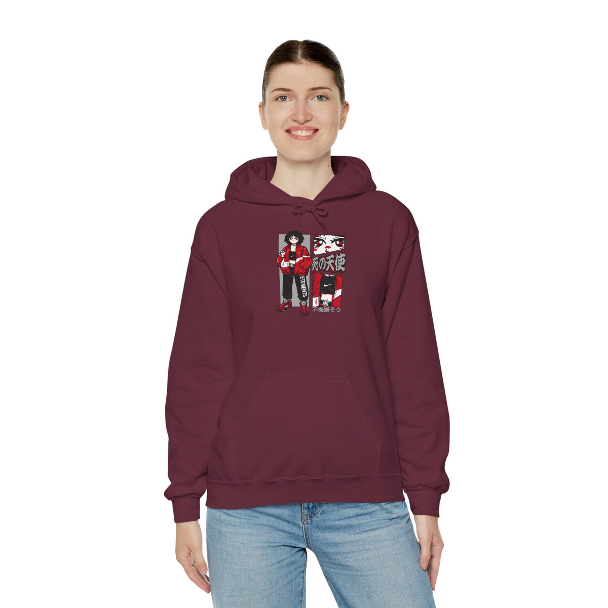 Anime Streetwear Red-Jacket Angel Hooded Sweatshirt