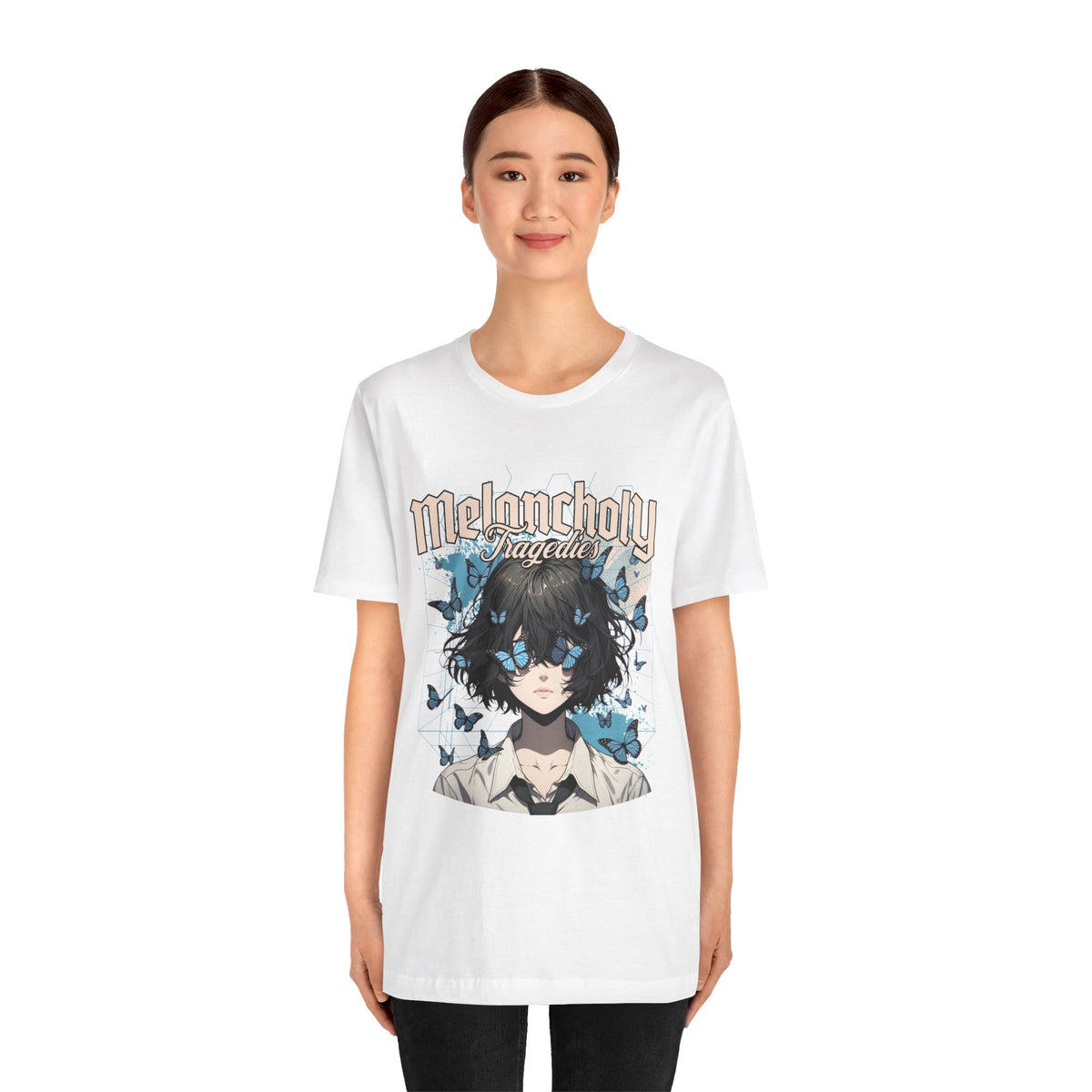Melancholy Tragedia Anime Tee — Blue Butterflies Graphic T-Shirt