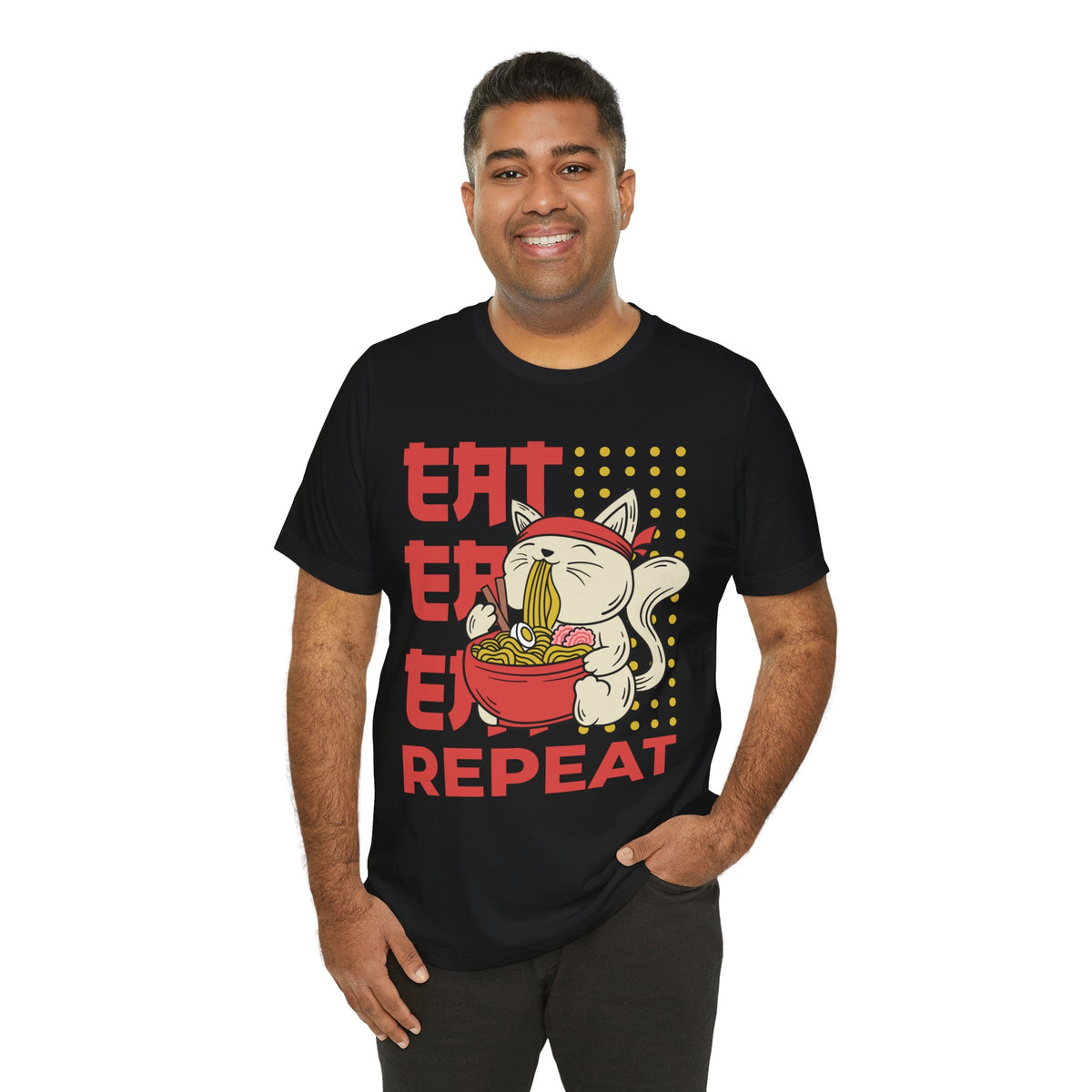 Ramen Cat Tee — "Eat Sleep Repeat" Cute Noodle Lover T-Shirt