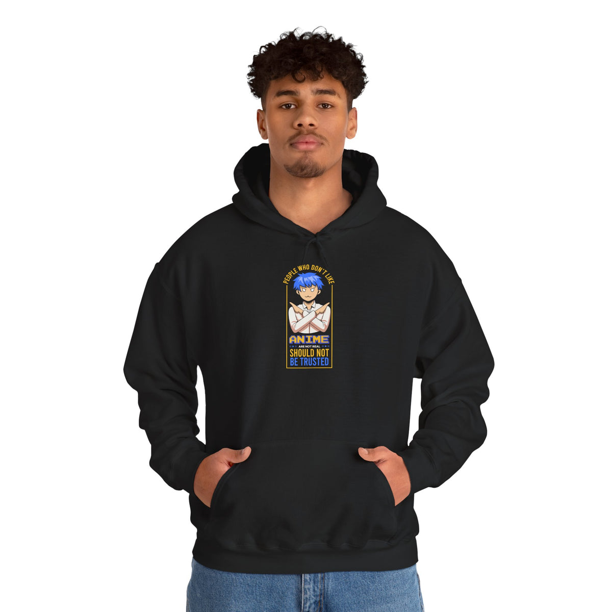 Anime Blue-Haired Character Hoodie — 'Promise to Be Trusted' Graphic Pullover