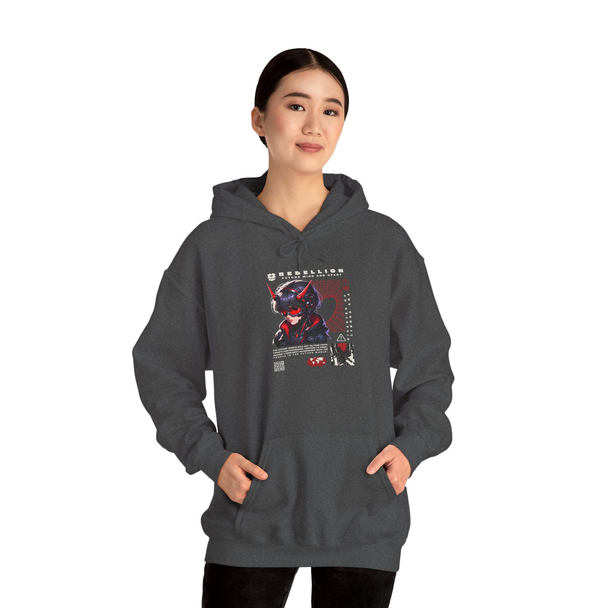 Cyber Samurai Hoodie — Futuristic Red Oni Graphic Pullover