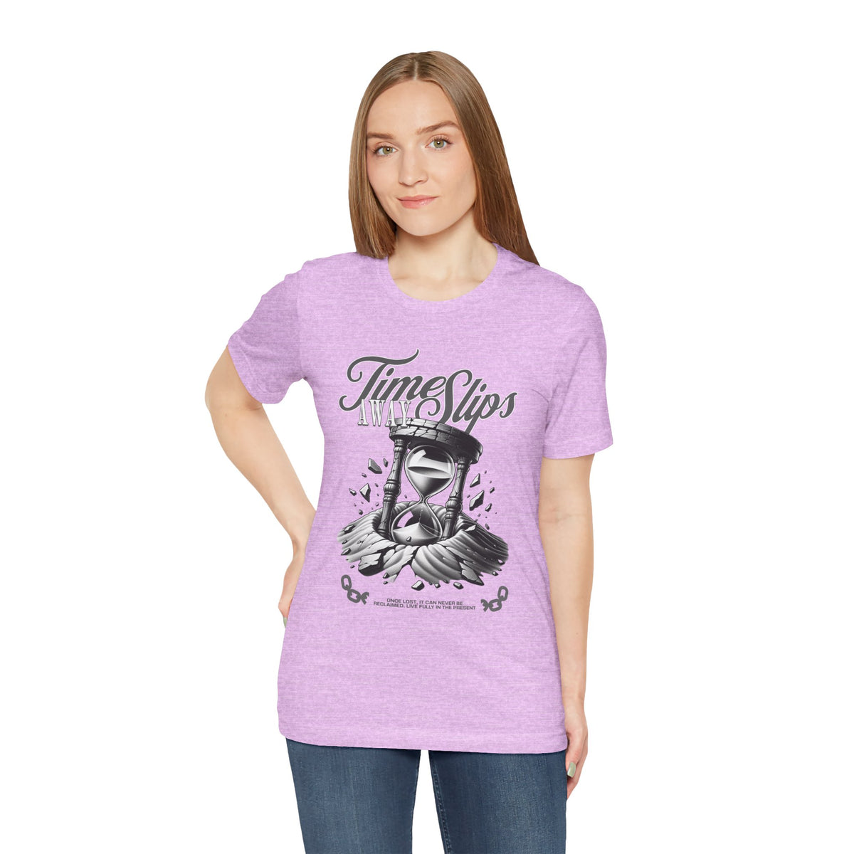 Time Slips Hourglass T‑Shirt — Vintage Black & White Graphic Tee