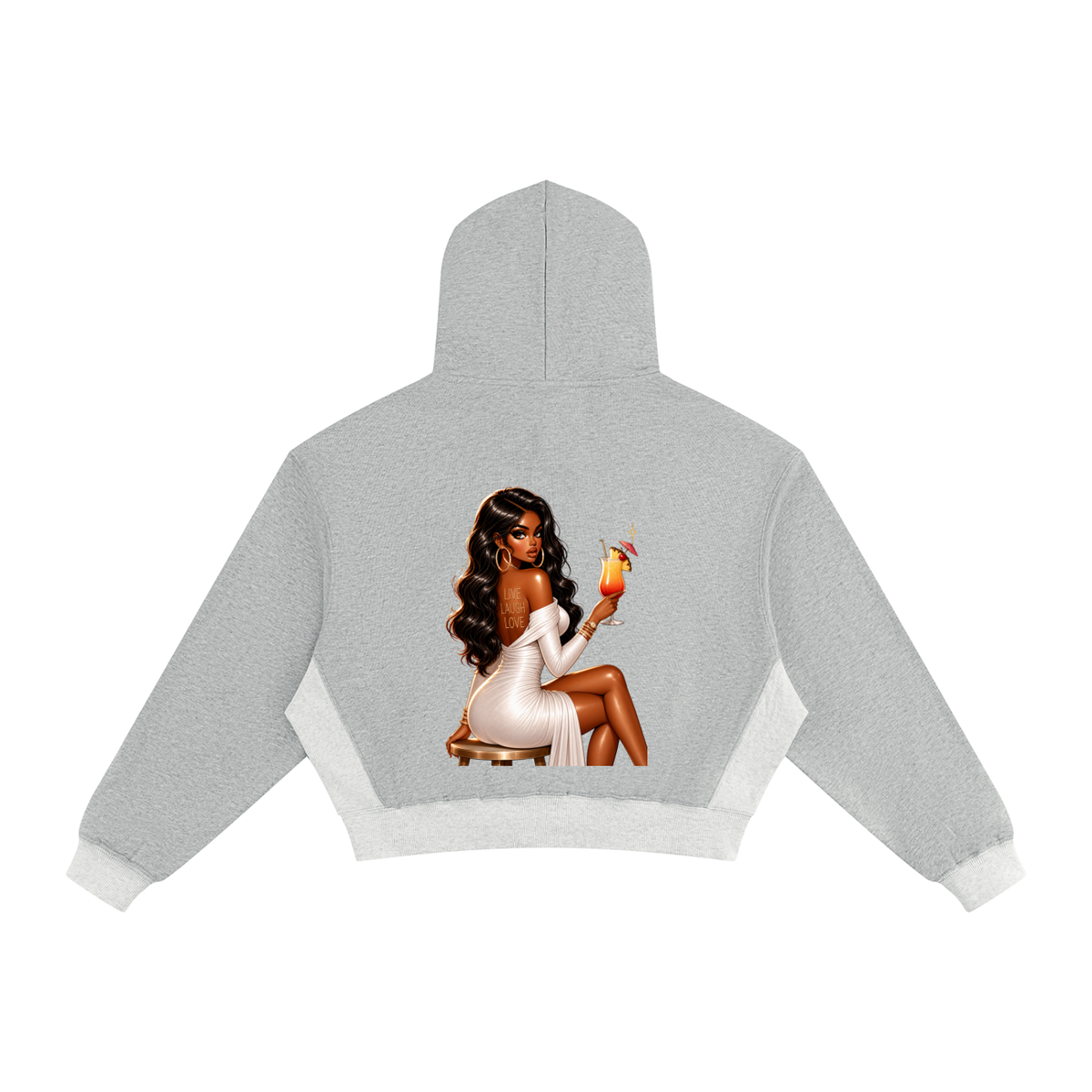 Glamorous Woman with Cocktail Graphic Drop Shoulder Hoodie
