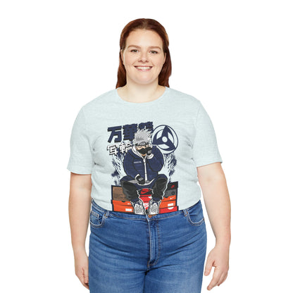 Anime Sneakerhead Tee — Sitting Character on Shoe Boxes with Japanese Text