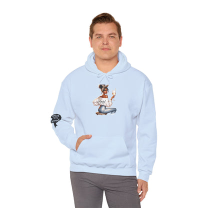 Cozy Chick Hoodie — Fashionable Woman Relaxing with Coffee Graphic Hooded Sweatshirt