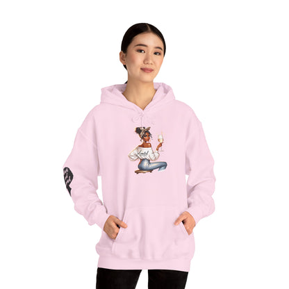 Cozy Chick Hoodie — Fashionable Woman Relaxing with Coffee Graphic Hooded Sweatshirt
