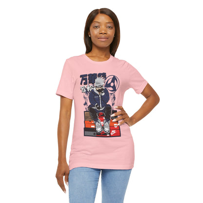 Anime Sneakerhead Tee — Sitting Character on Shoe Boxes with Japanese Text