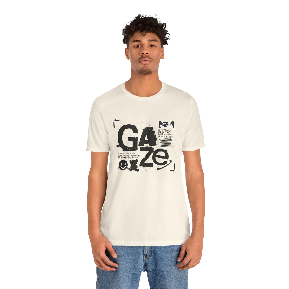 Gaze Typography Graphic Tee — Abstract Monochrome Text Art T-Shirt