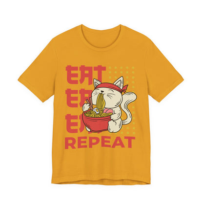 Ramen Cat Tee — "Eat Sleep Repeat" Cute Noodle Lover T-Shirt