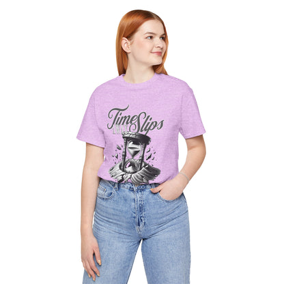 Time Slips Hourglass T‑Shirt — Vintage Black & White Graphic Tee