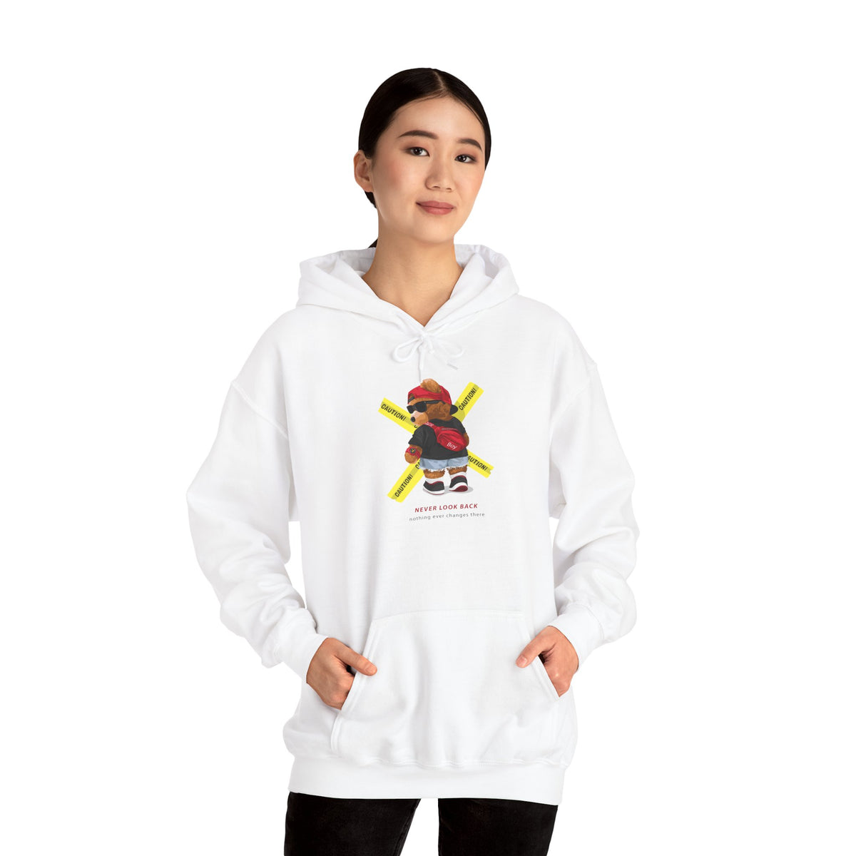 Hockey Bear Graphic Hoodie — 'Never Give Up' Cozy Skate Sweatshirt