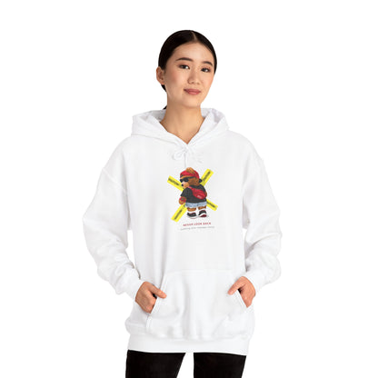 Hockey Bear Graphic Hoodie — 'Never Give Up' Cozy Skate Sweatshirt